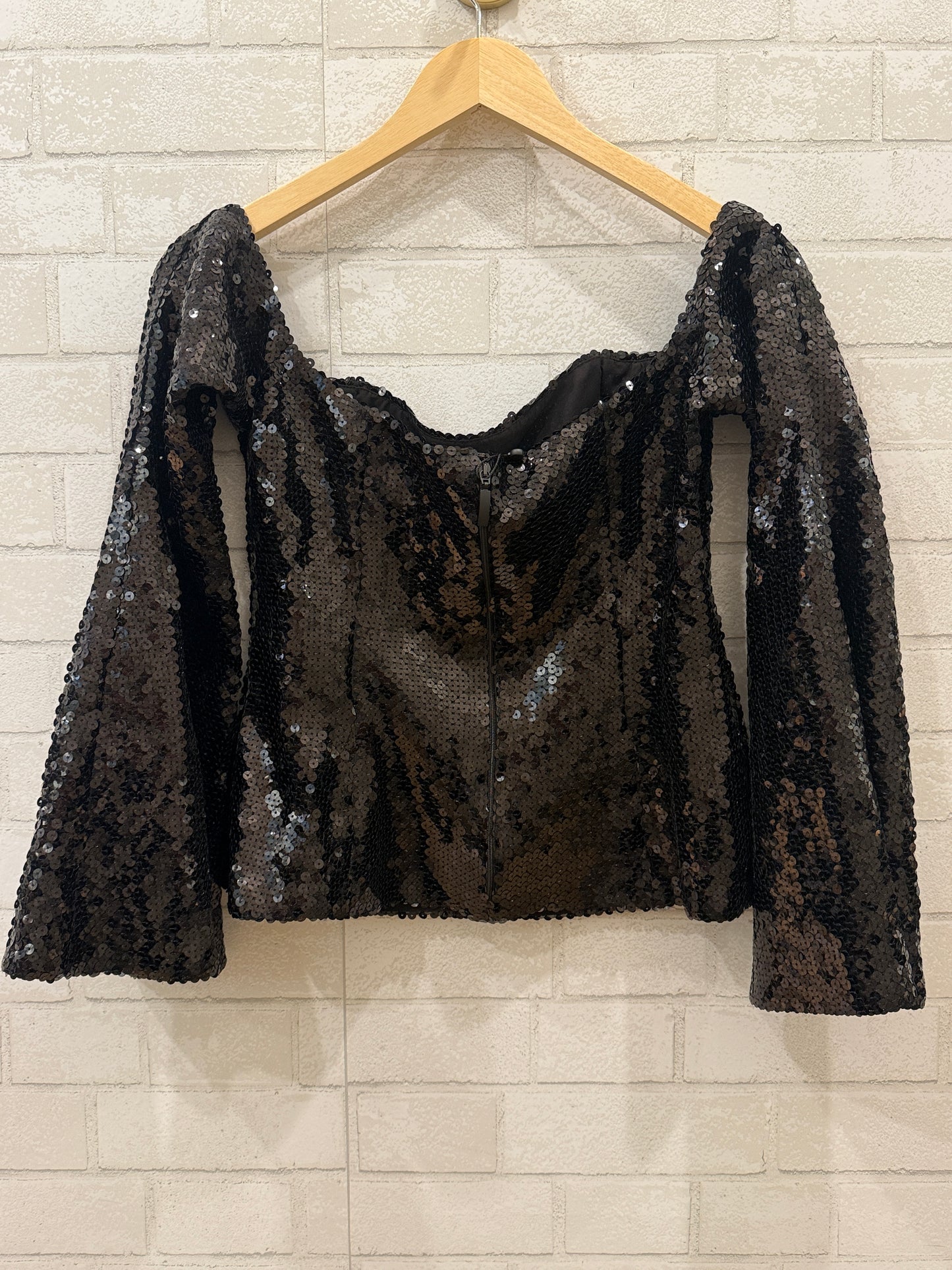HALPERN Black Sequin LS Top / L-US10
