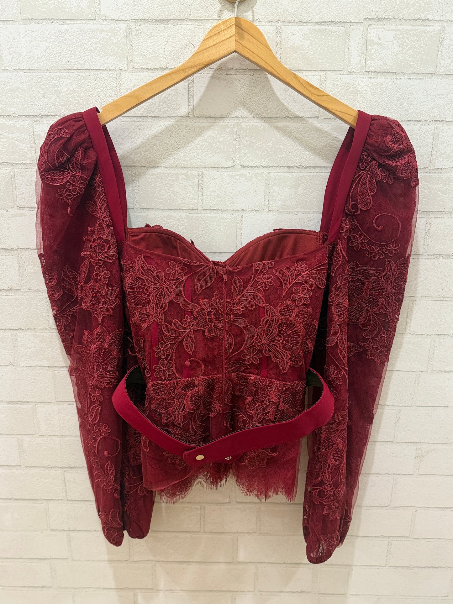 TARIK EDIZ Lace LS Bustier Top With Belt/ L-US8