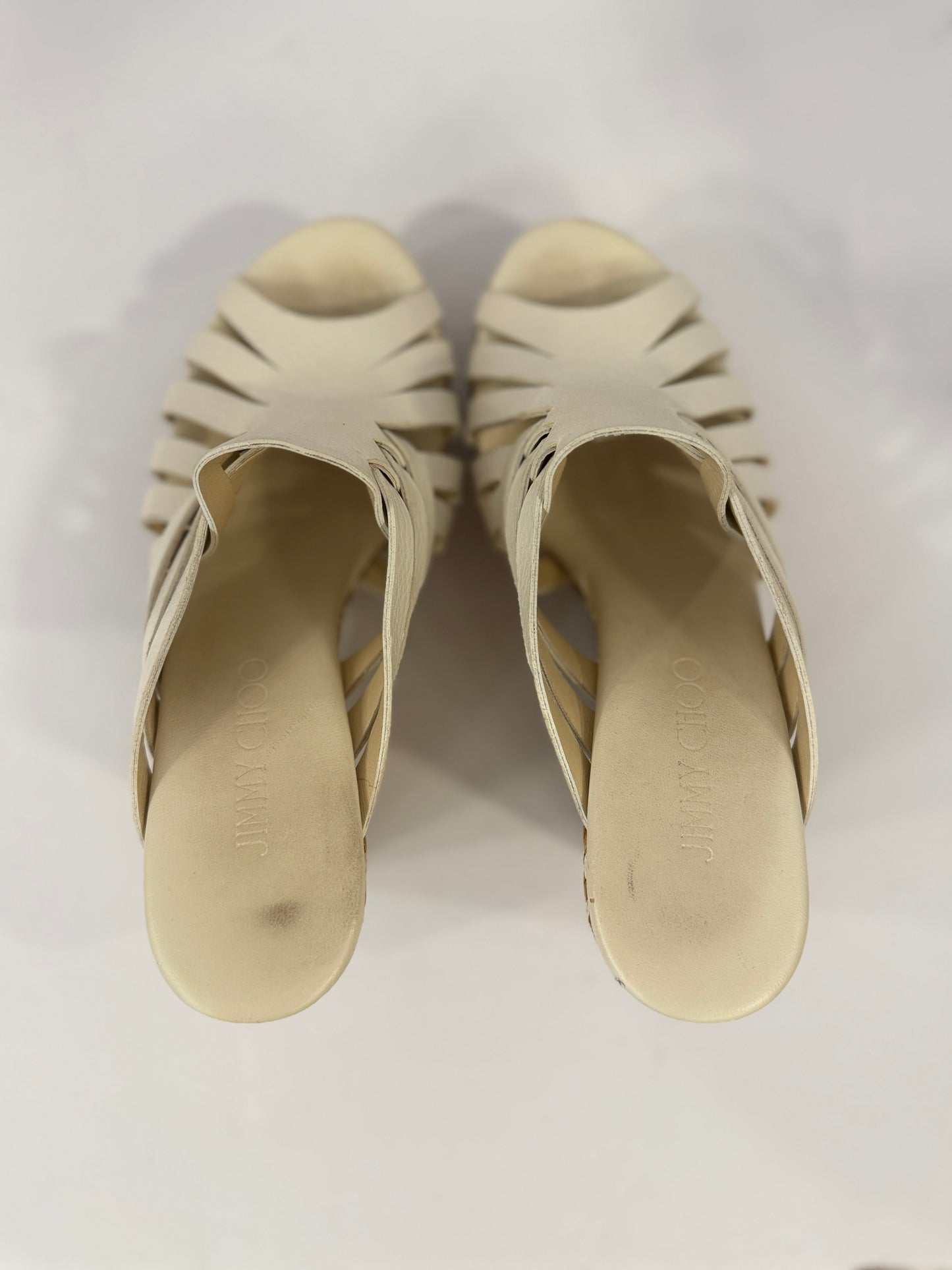 JIMMY CHOO White Leather Sandals Wedge Platform / US7-37EUR