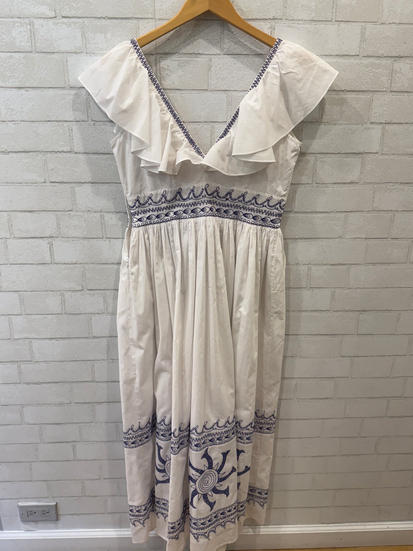LE SIRENUSE POSITANO Embroidered Ruffle Maxi Dress / S-IT40