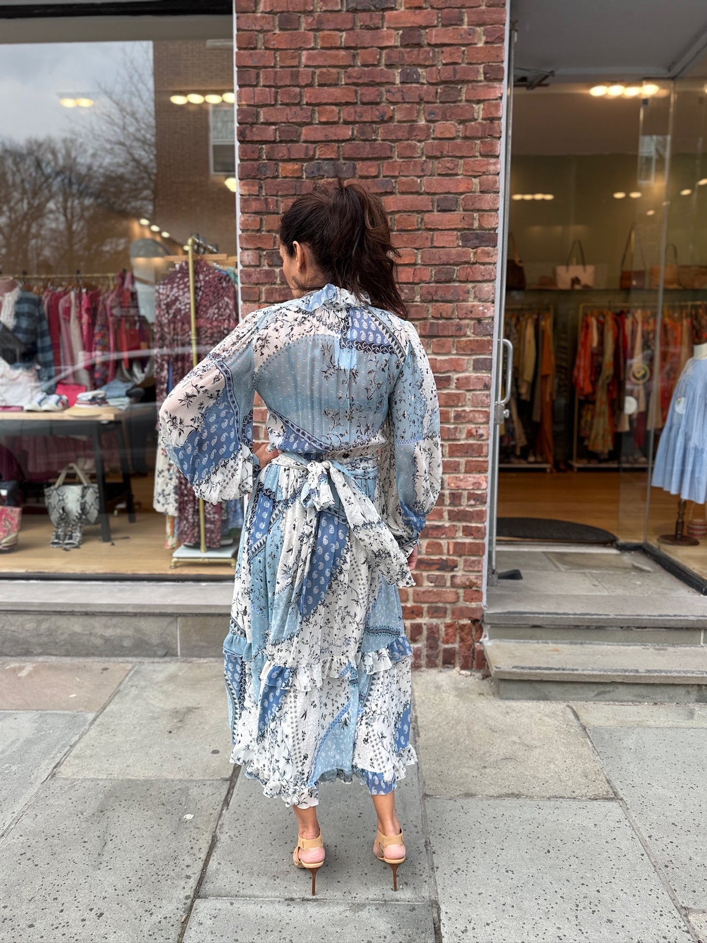 ETRO Silk Flower Print LS Belted Midi Dress / S-IT40