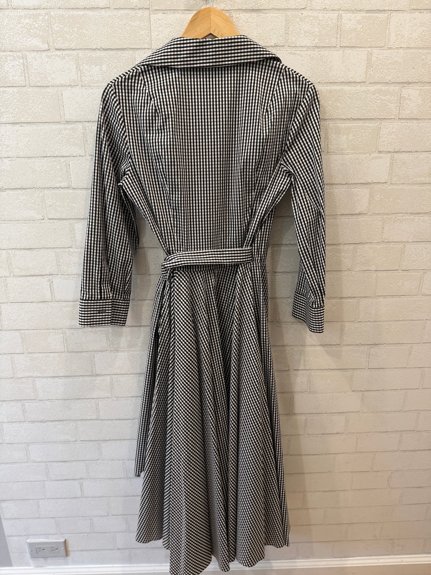 MICHAEL KORS COLLECTION Cotton Poplin Gingham Print LS Wrap Midi Dress / M-US6