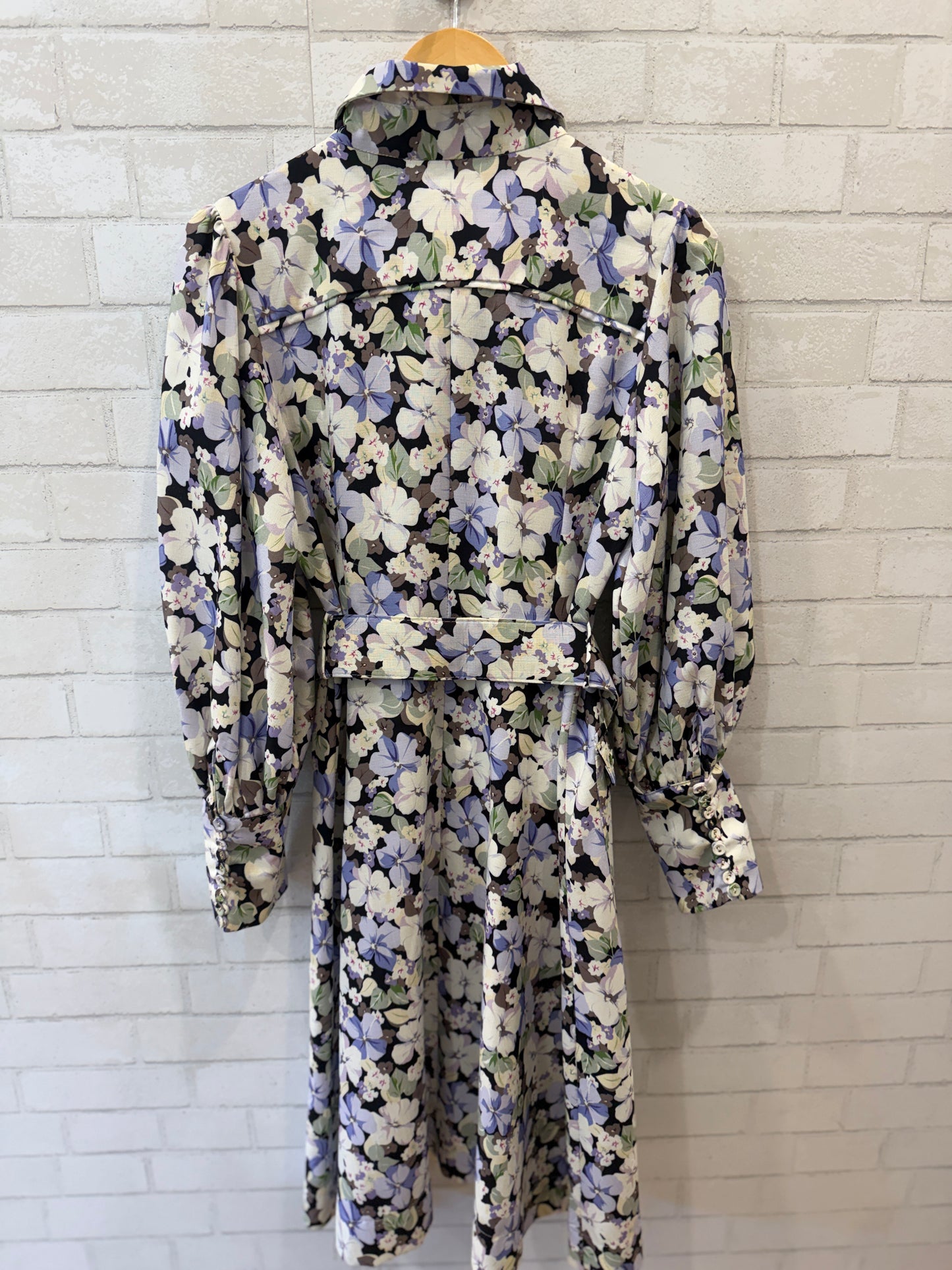 BEULAH Cotton LS Flower Print Belted Midi Shirt Dress/S