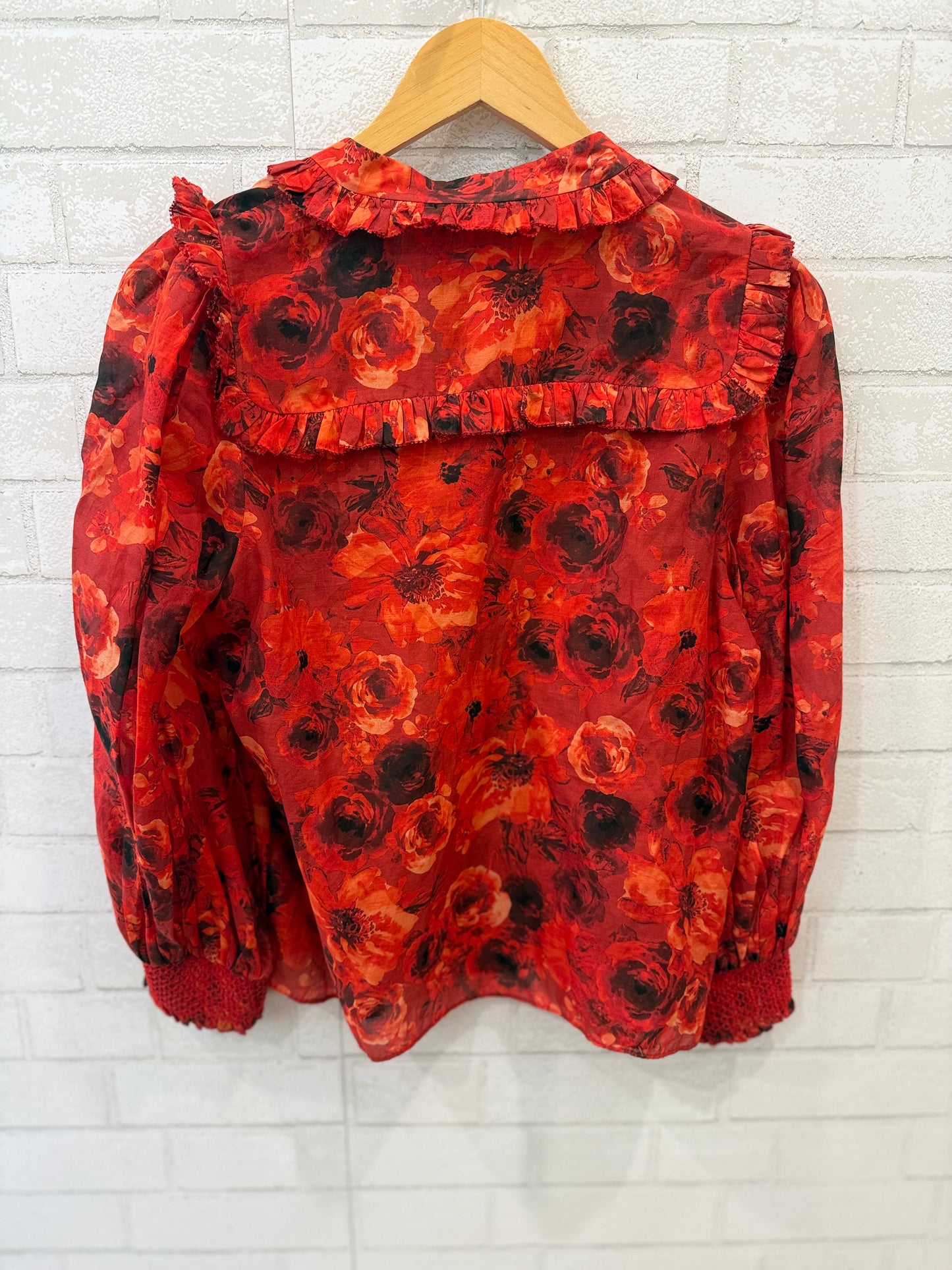 ALICE+ OLIVIA Cotton&Silk LS Flowers Print Blouse/S