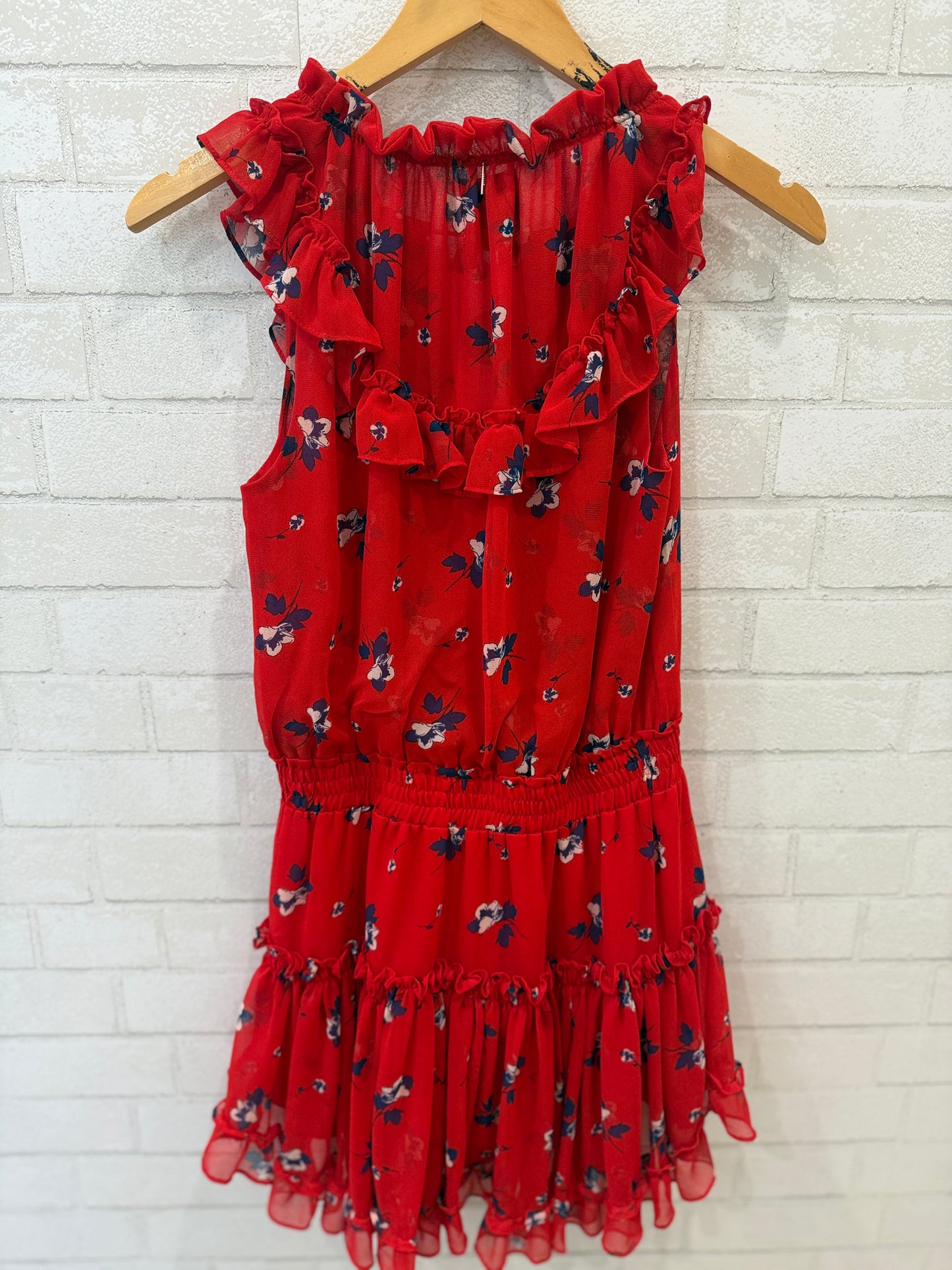 MISA Sleeveless Ruffle Smock Print Mini Dress/ XS
