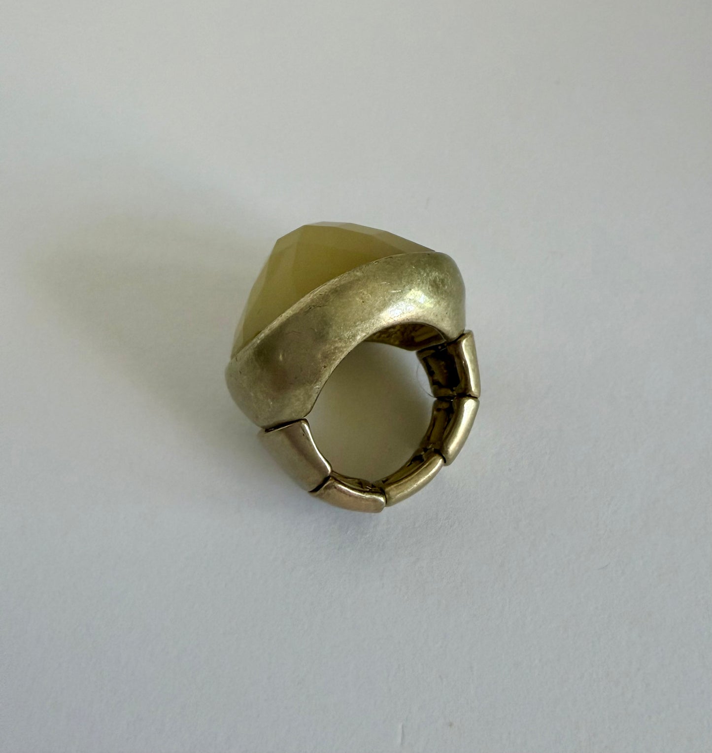 NO BRAND Silver Adjustable Big Yellow Stone Ring
