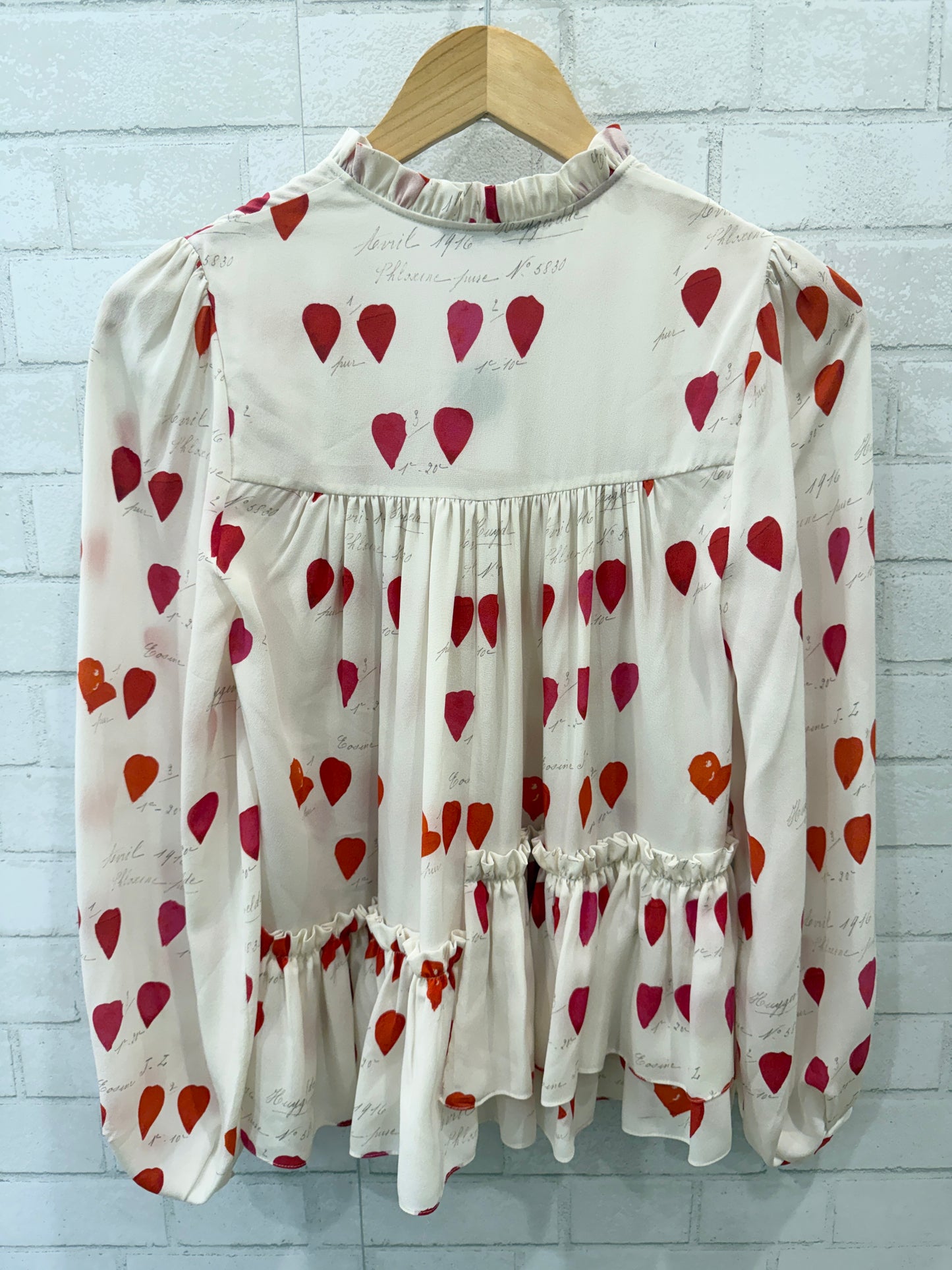 ALEXANDER MCQUEEN LS Silk Heart Print Blouse / S-EU36