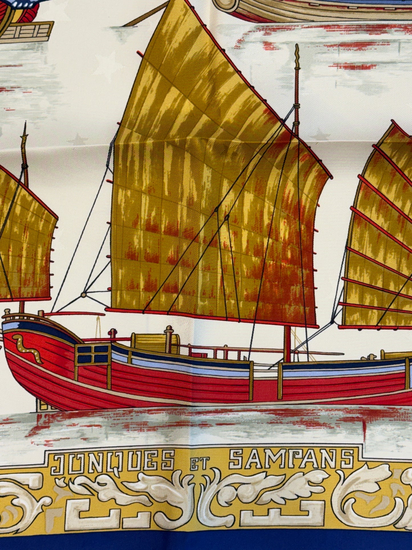 HERMES "JUNQUES ET SAMPANS" Silk Carre 90cm