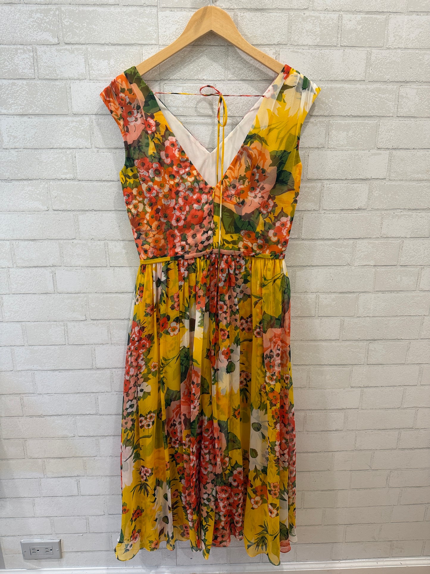 CAROLINA HERRERA NWT Silk Printed V Neck Midi Dress / M-US8