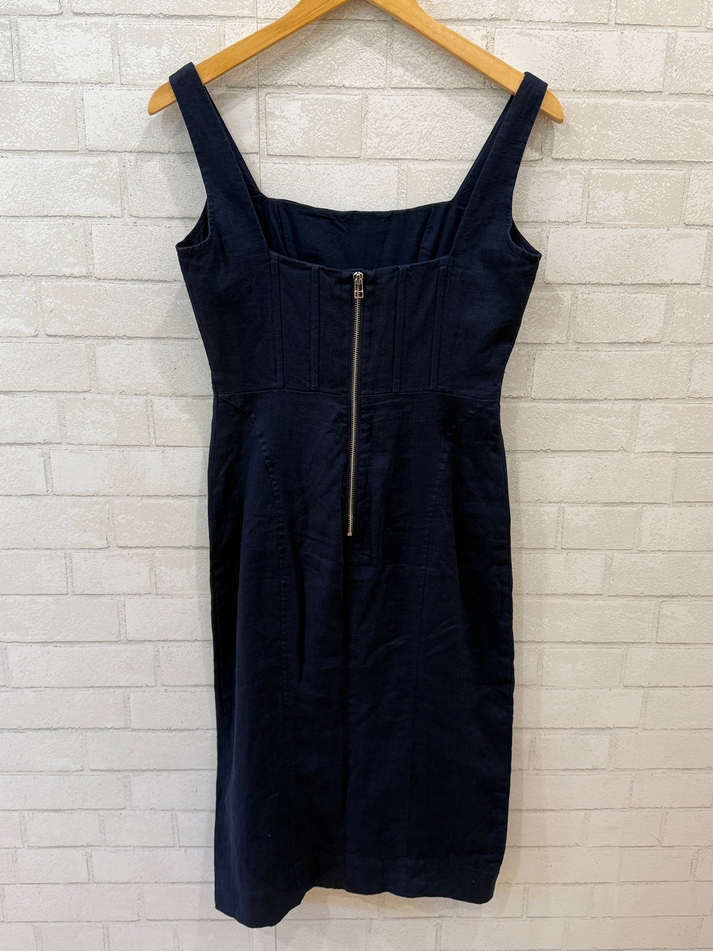 STAUD Linen Blend Corset Midi Dress / M-US6