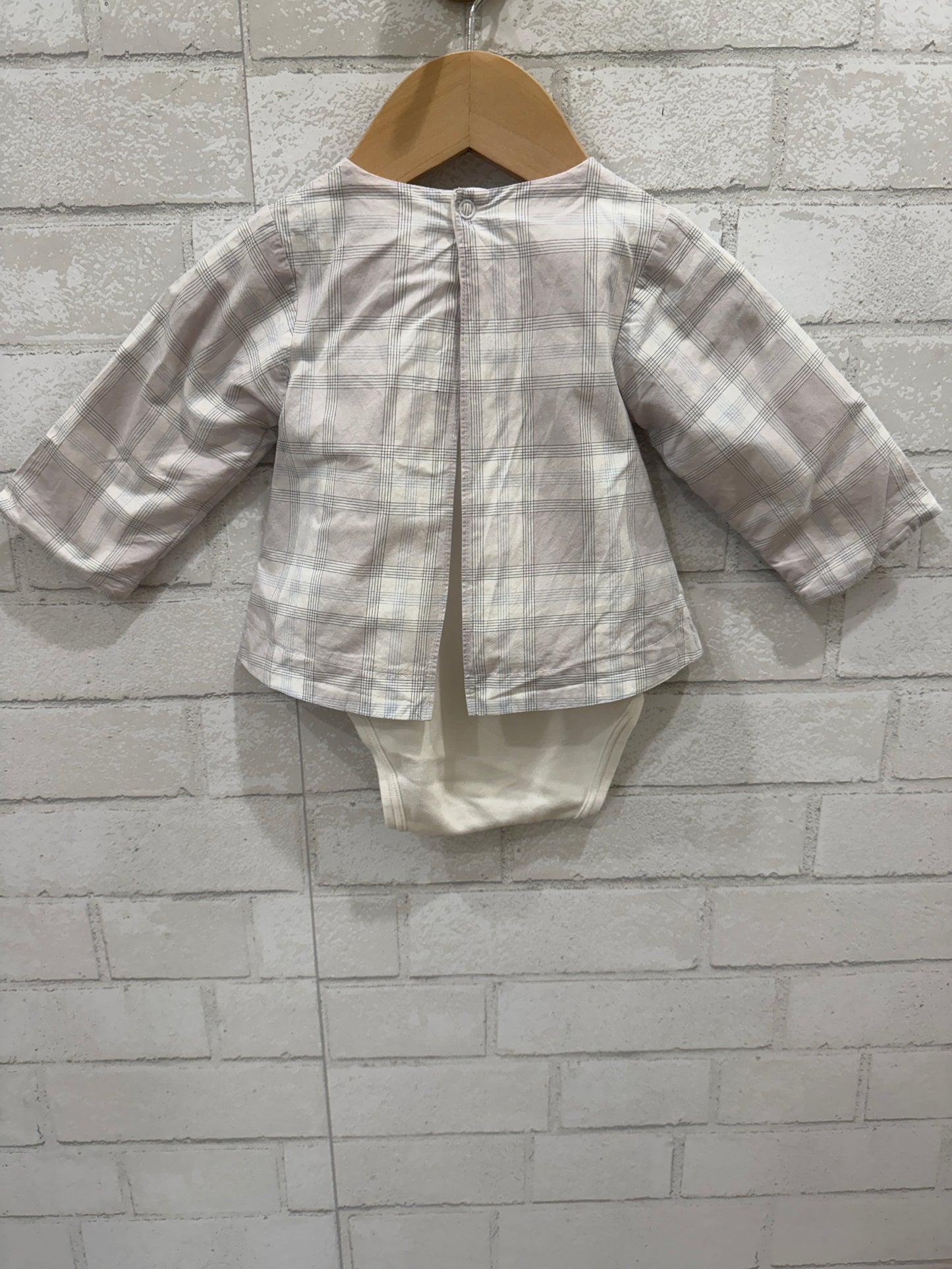 JACADI Plaid Onesie Attached Shirt / 6M
