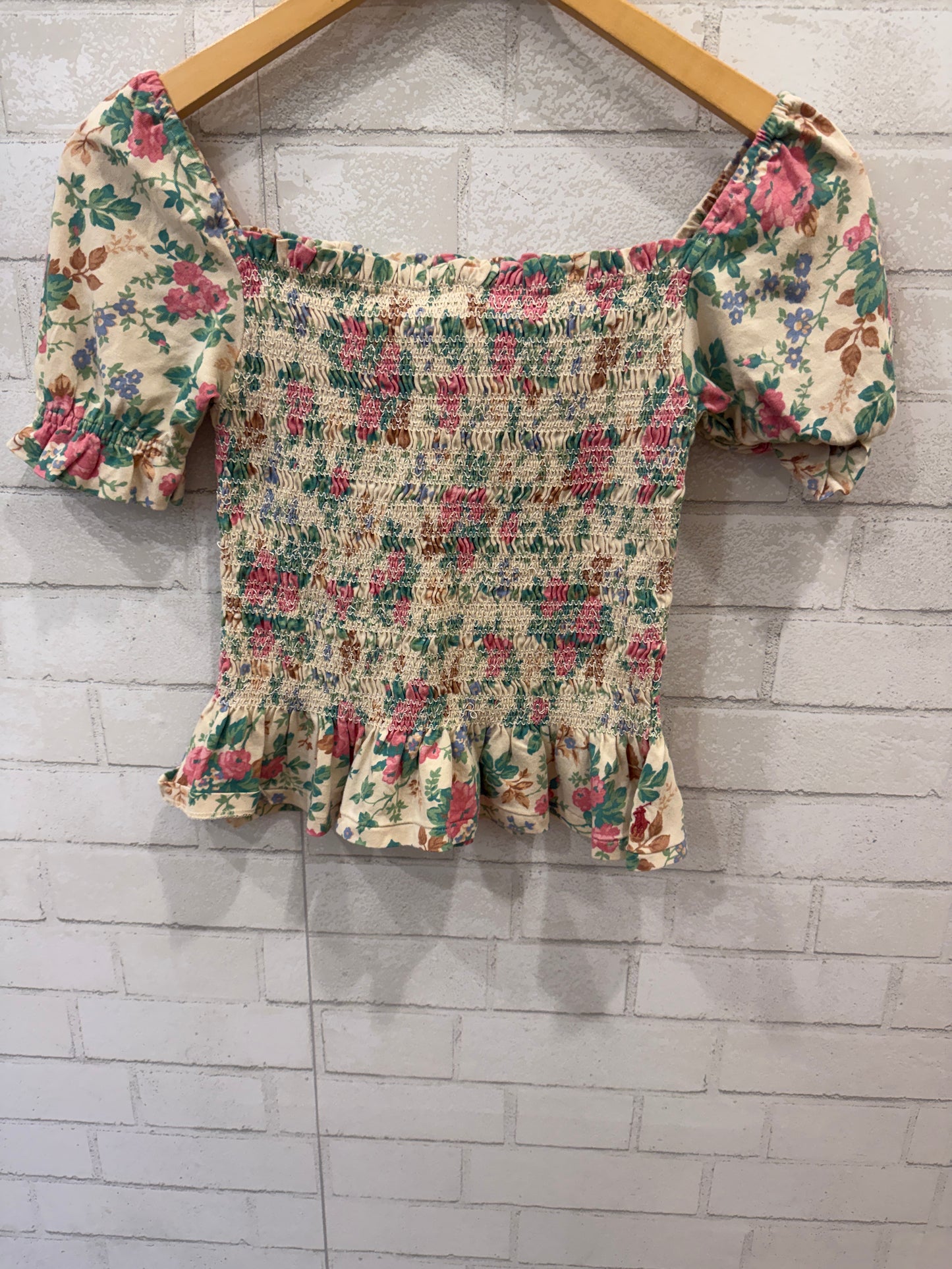 POLO RALPH LAUREN Floral Print Smocked Peplum Top/12-14Y