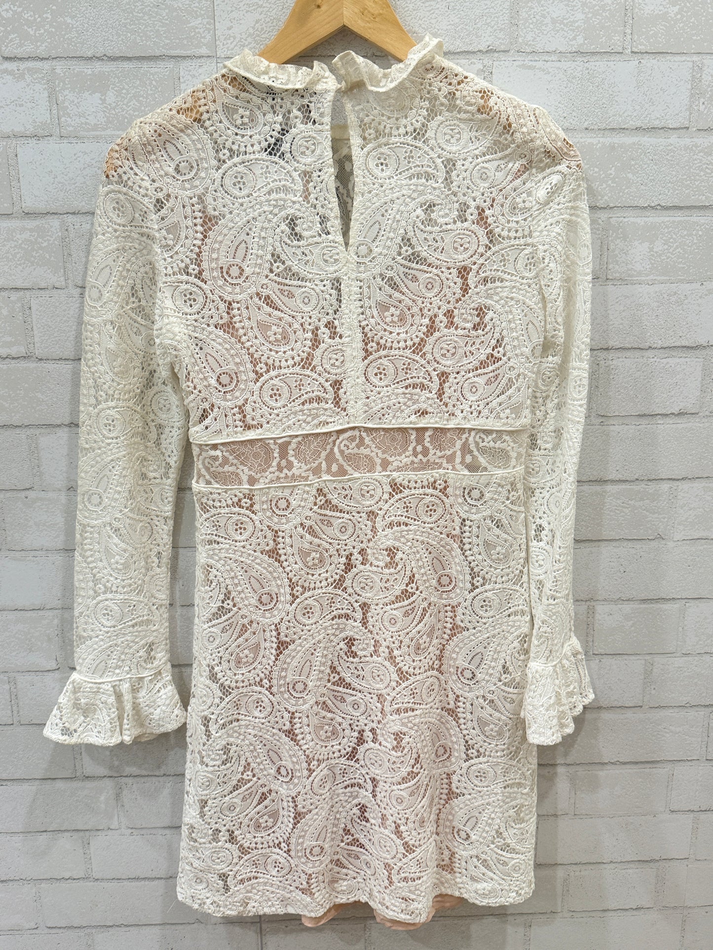 MAJE NWT LS Paisley Lace Mini Dress in Ivory with Ruffle Trim — NWT Authentic | Size S-EU36