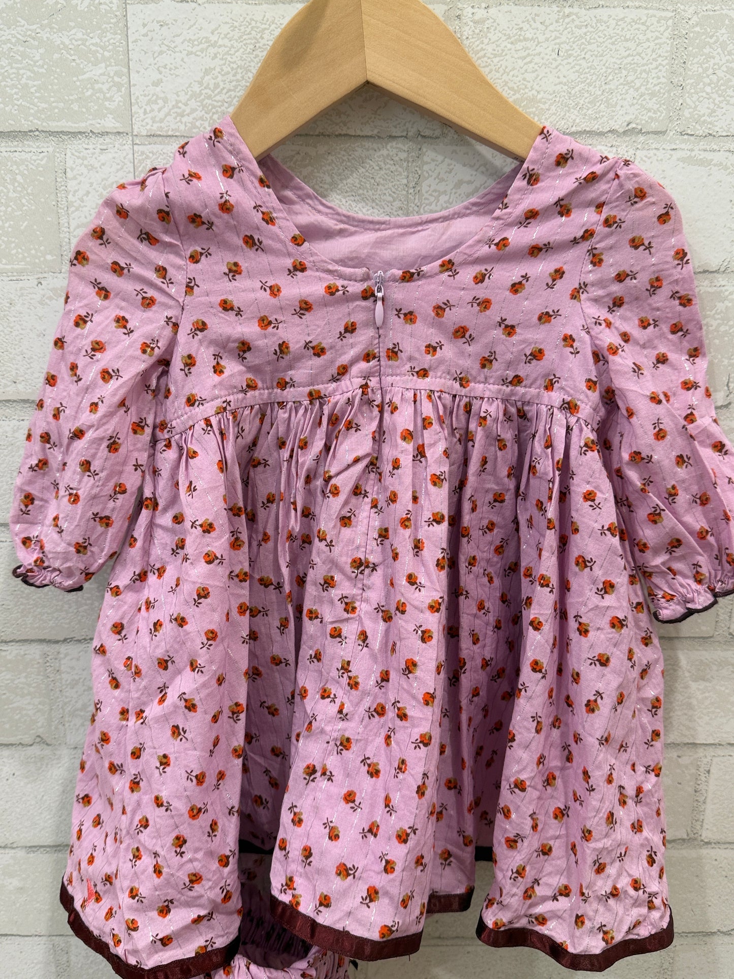PINK CHICKEN LS Mini Floral Dress +Bloomer/3-6M