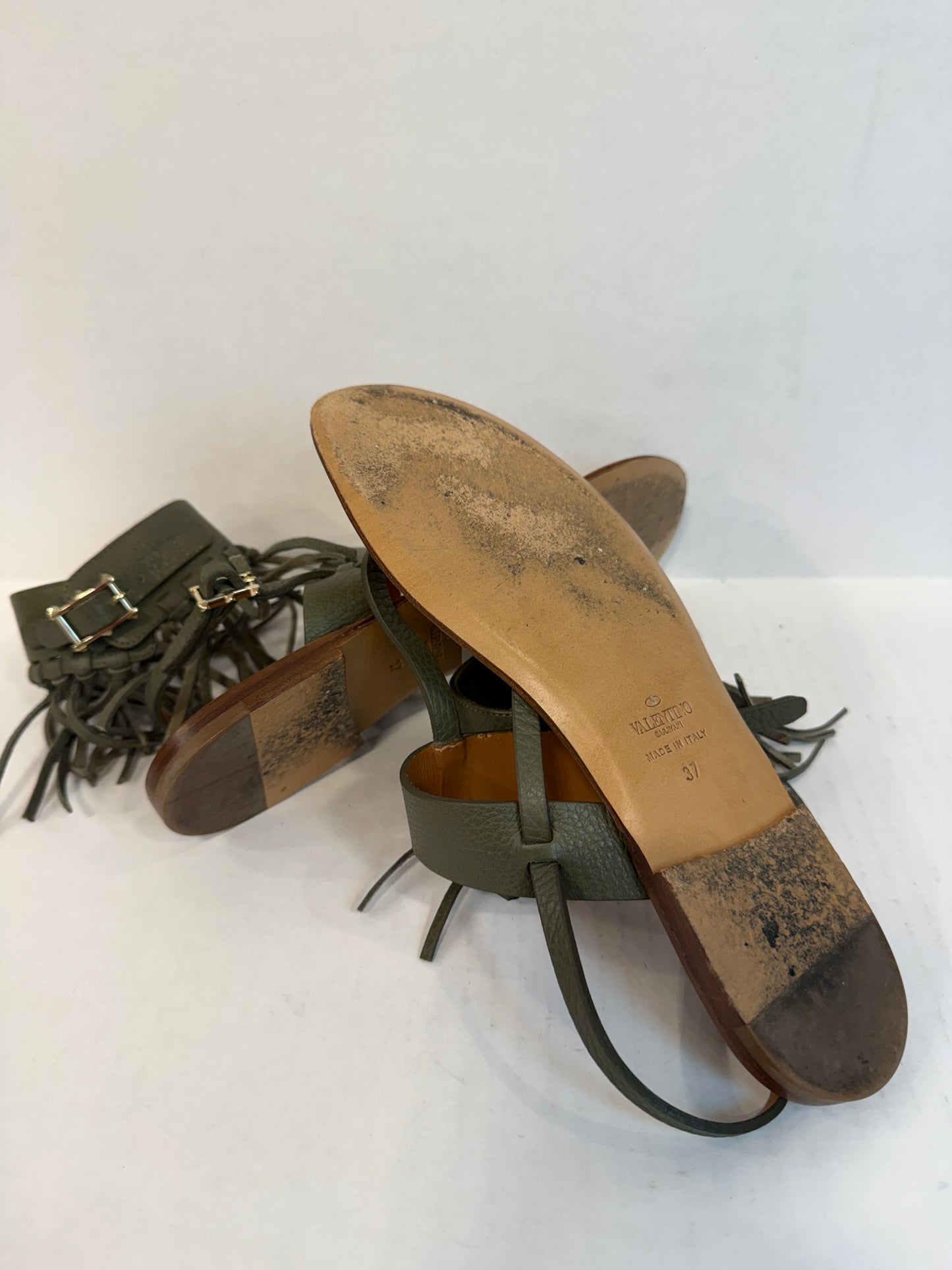 VALENTINO GARAVANI Leather Finged Greek Sandals/US6.5-EU37
