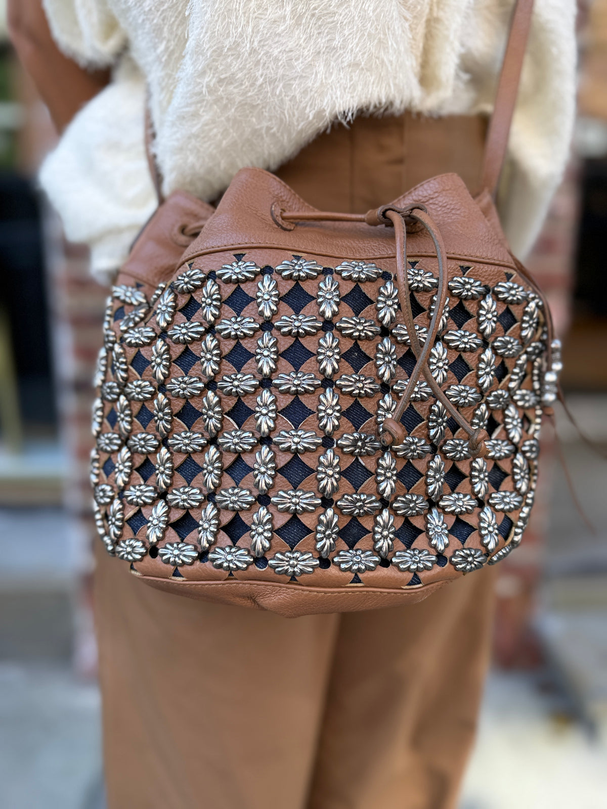 BARBARA BONNER NWT Leather Flowers Studs Crossbody Bag