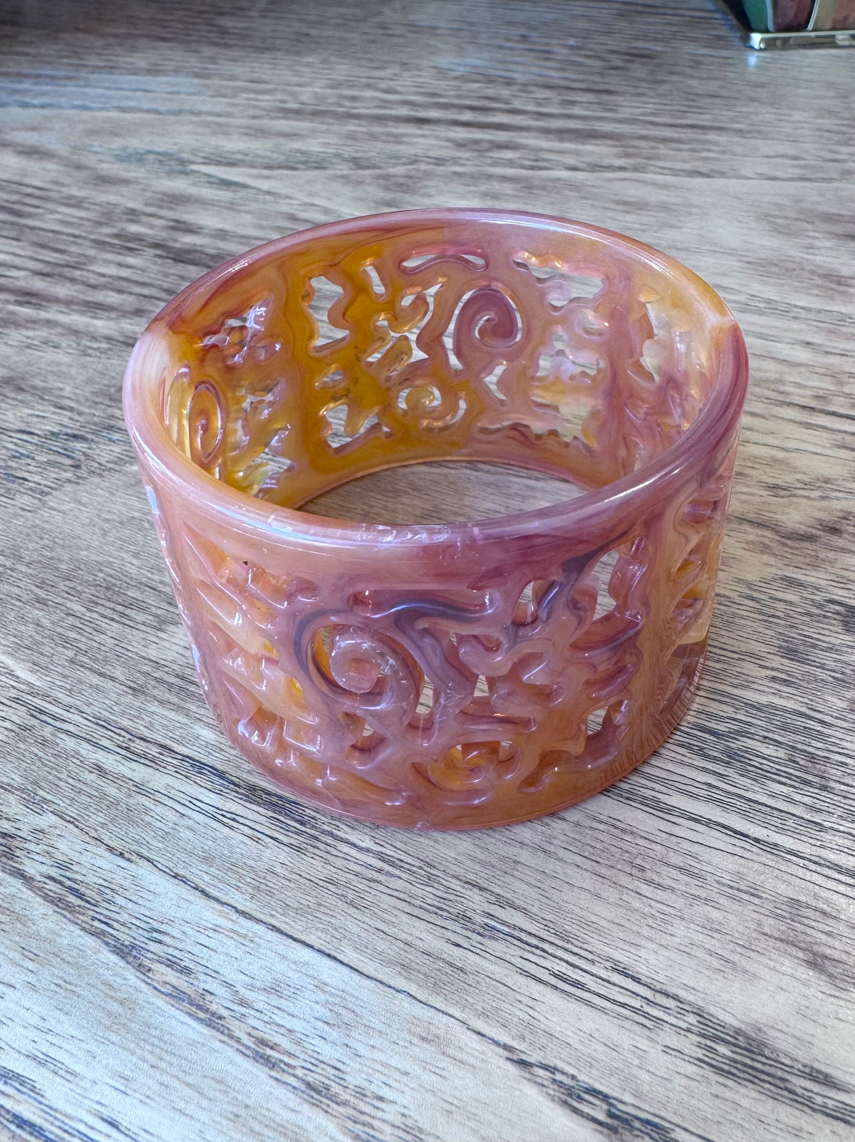 NO BRAND Amber Toned Carved Wide Bangle Bracelet