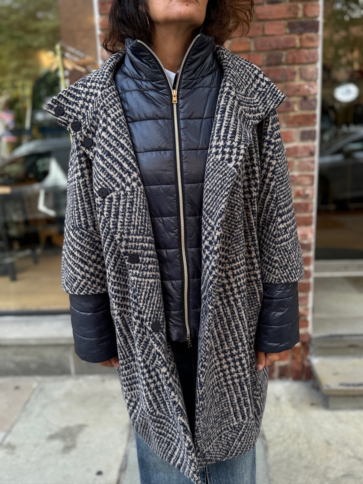 HERNO Layereed A Shape Plaid & Puffer Coat/XXL-EU50