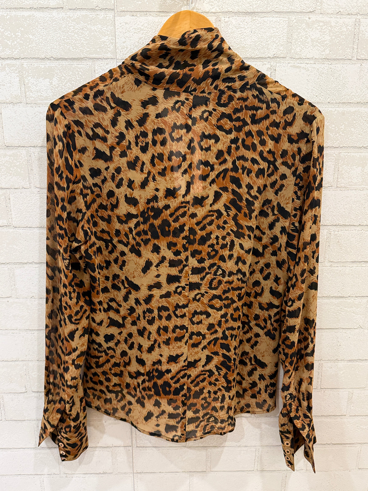 RACHEL ZOE LS Leopard Print Tie Neck Button Down Silk Shirt / S-US4