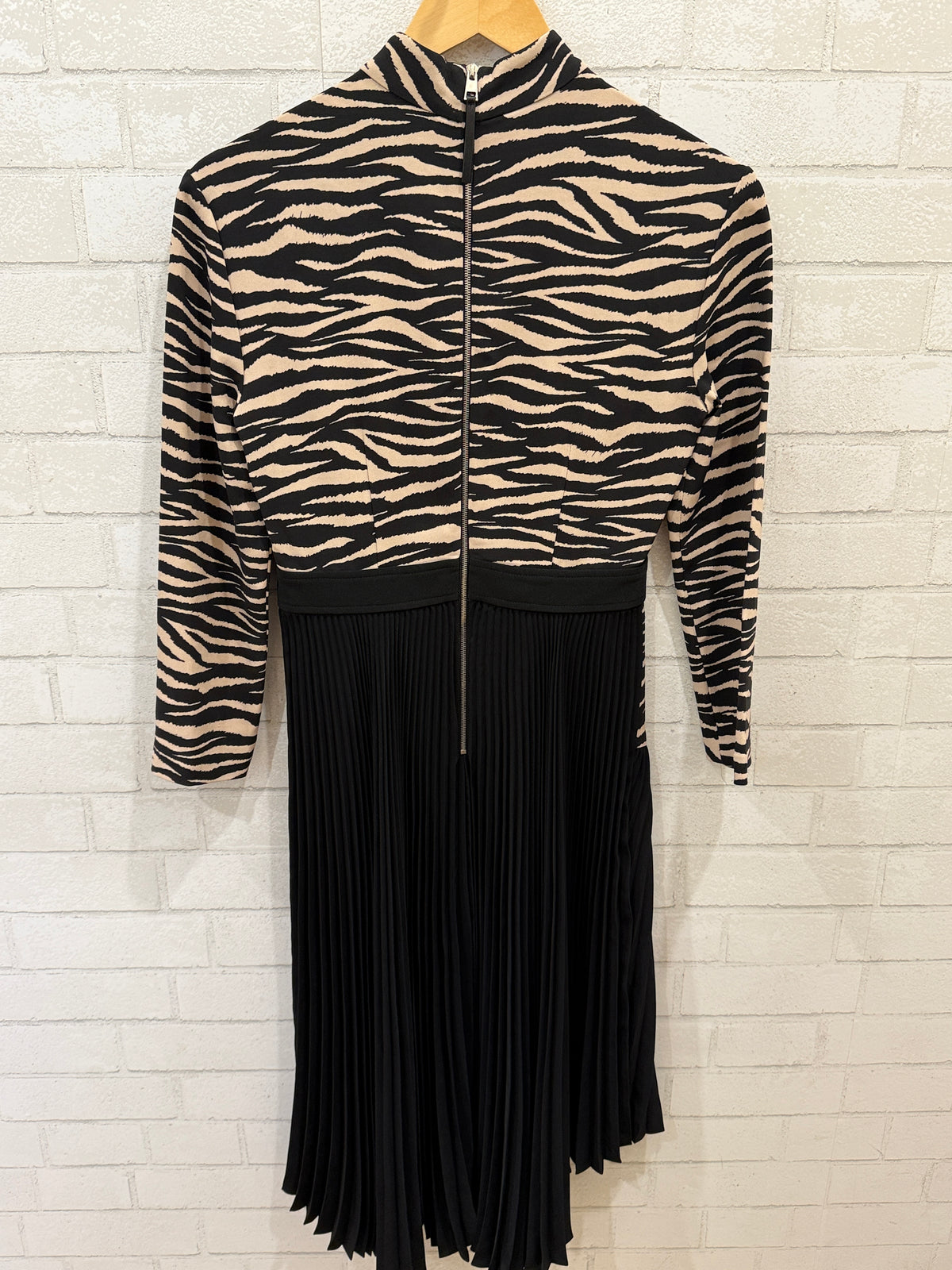 ALC LS Zébra Print Pleated Midi Dress/S