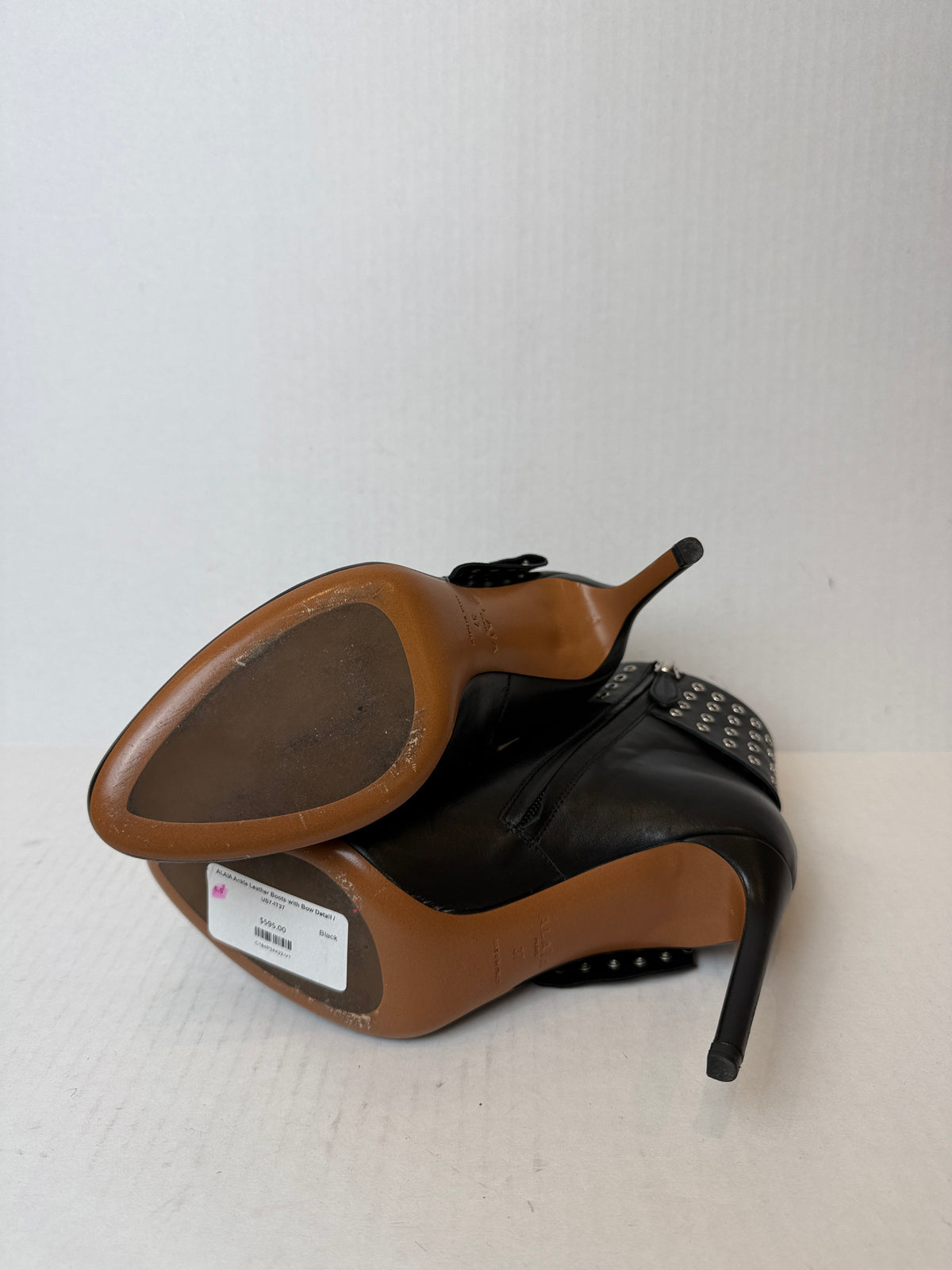ALAIA Ankle Leather Boots with Bow Detail / US7-IT37