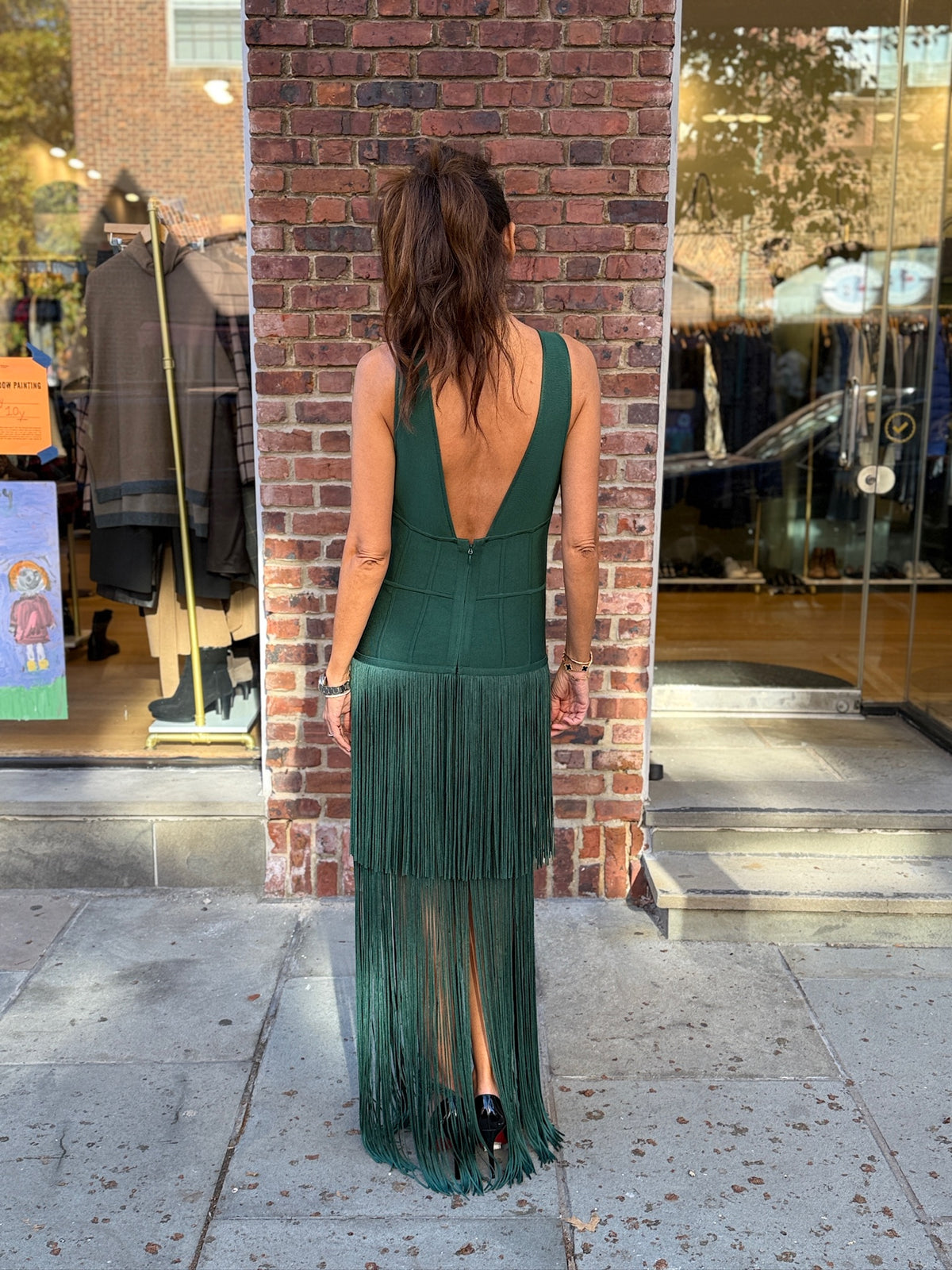 HERVE LEGER NWT Bandage Tiered Fringe Gown/L