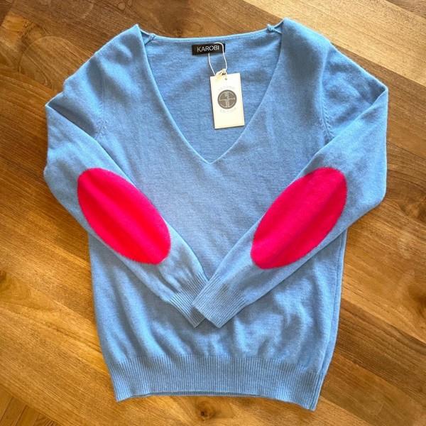 KAROBI V Neck Sweater with Elbow patches / L