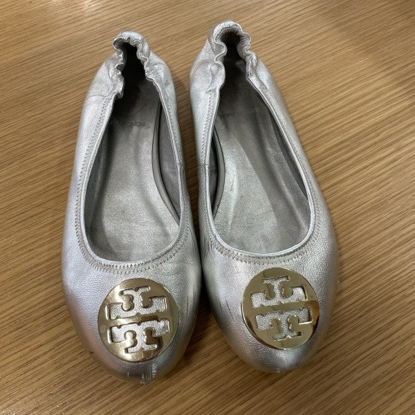 TORY BURCH Minnie Travel Silver leather Ballet flats / US8-EU385