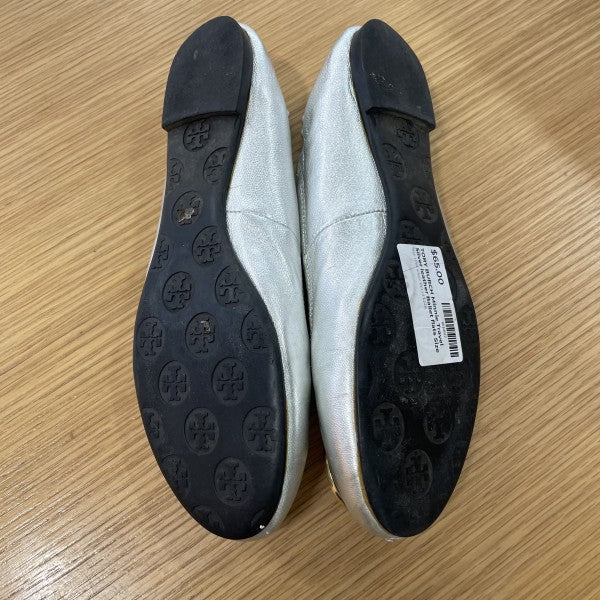 TORY BURCH Minnie Travel Silver leather Ballet flats / US8-EU385
