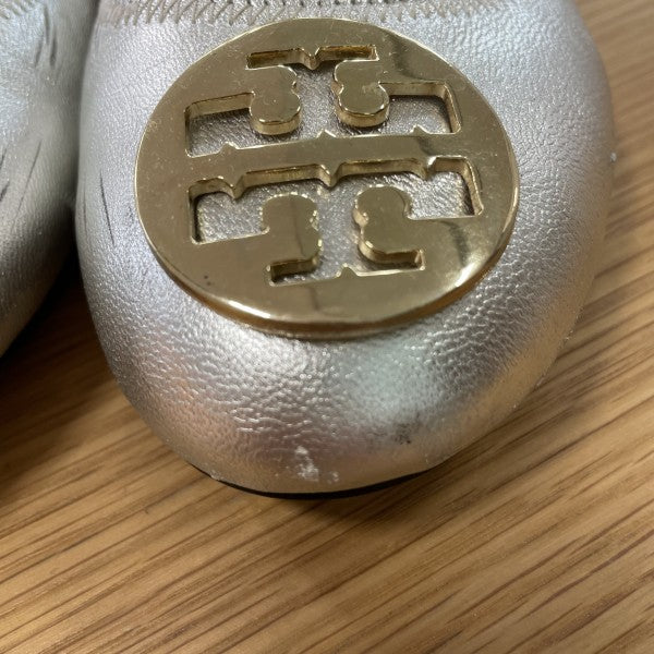 TORY BURCH Minnie Travel Silver leather Ballet flats / US8-EU385