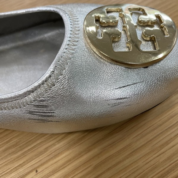 TORY BURCH Minnie Travel Silver leather Ballet flats / US8-EU385