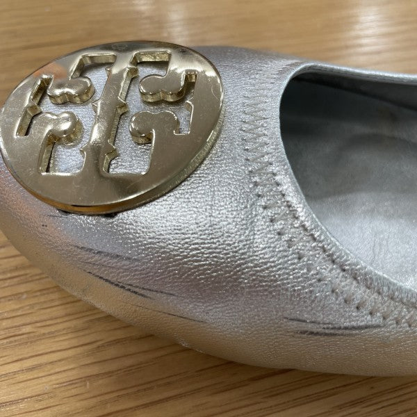 TORY BURCH Minnie Travel Silver leather Ballet flats / US8-EU385