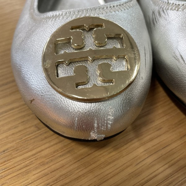 TORY BURCH Minnie Travel Silver leather Ballet flats / US8-EU385