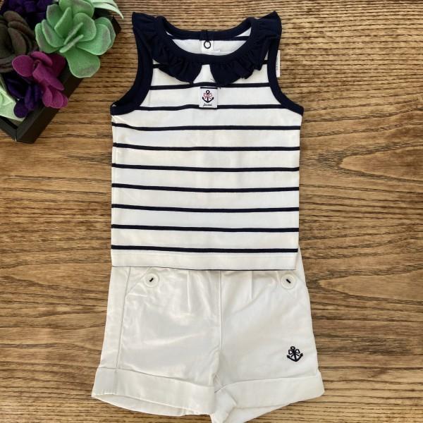 JACADI 2 Part Set Navy Style Top & Shorts / 6M