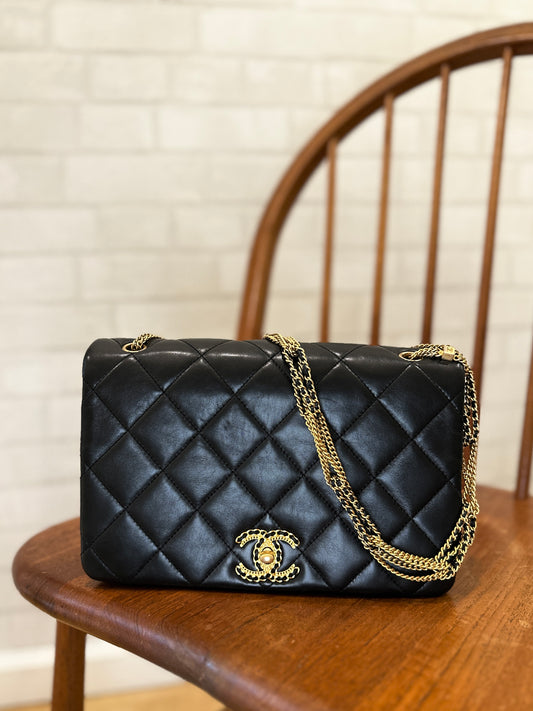 CHANEL On and On Flap Bag with gold chain strap