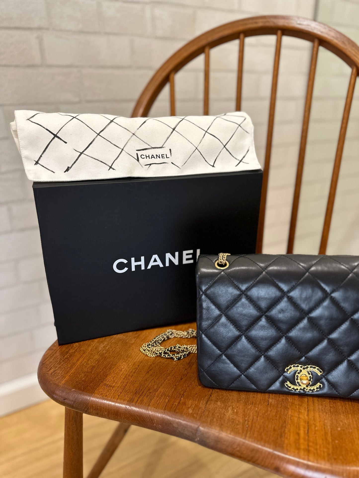 CHANEL On and On Flap Bag with gold chain strap