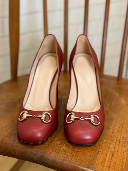 GUCCI Horsebit Block High Heel Pump / US6.5-EU37