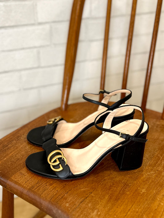 GUCCI Leather Mid Heel Sandals / US7.5- EU38