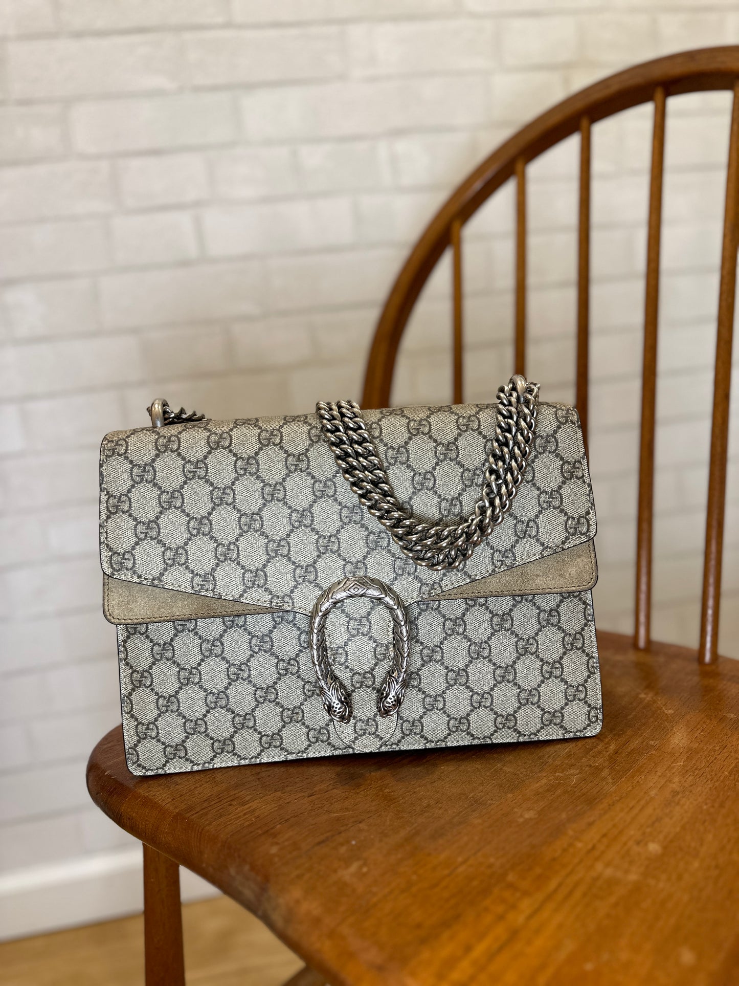 Gucci Dionysus Shoulder Bag GG Supreme Small Beige/Red in Coated