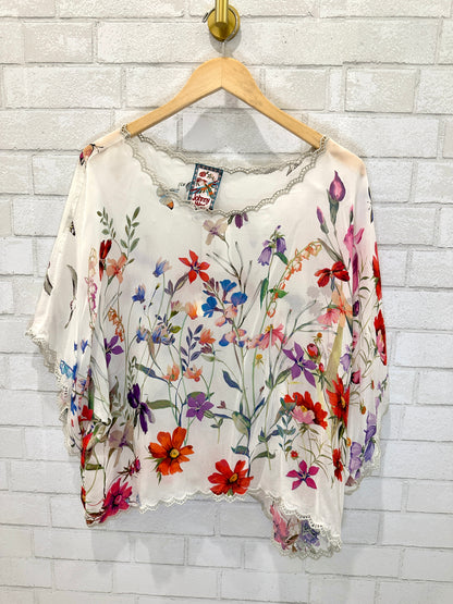 JOHNNY WAS Cropped Silk Top SIze L