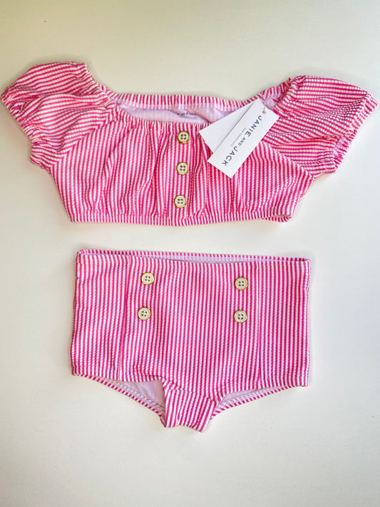 JANIE & JACK 2 piece seersucker button swimsuit NWT/ 4Y