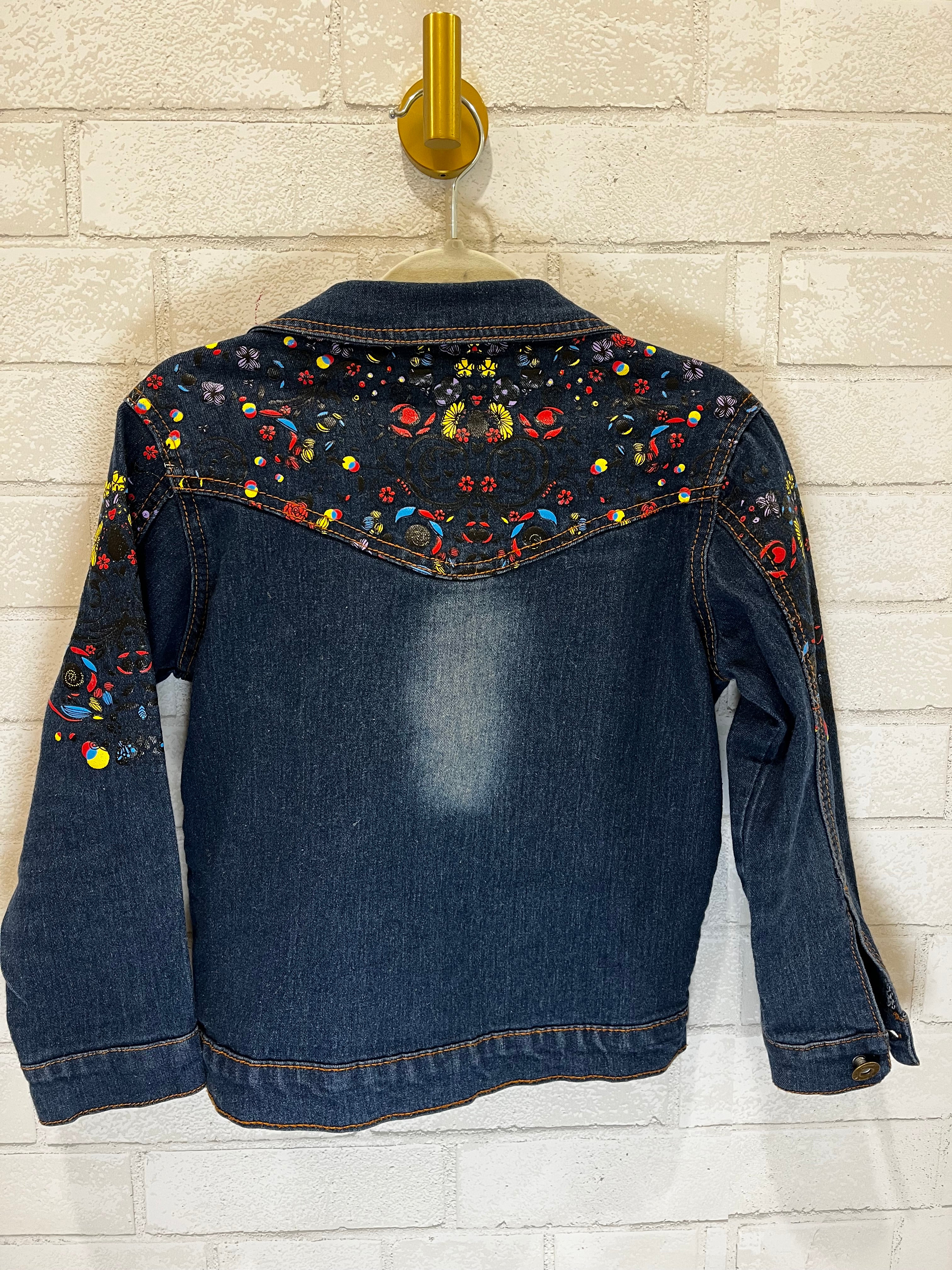 Vintage 80s Cropped Denim Jacket with Cotton Striped Sleeves — VETER VINTAGE