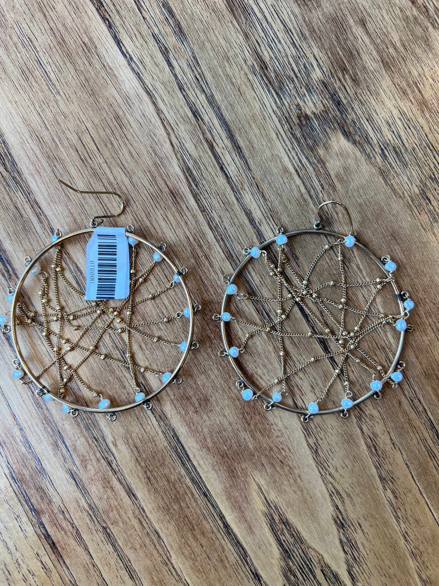 DREAM CATCHER pierced gold and pearl earrings