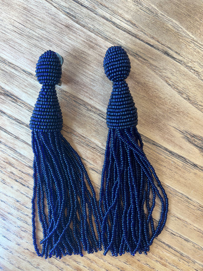 OSCAR de la RENTA bead tassel earrings clips