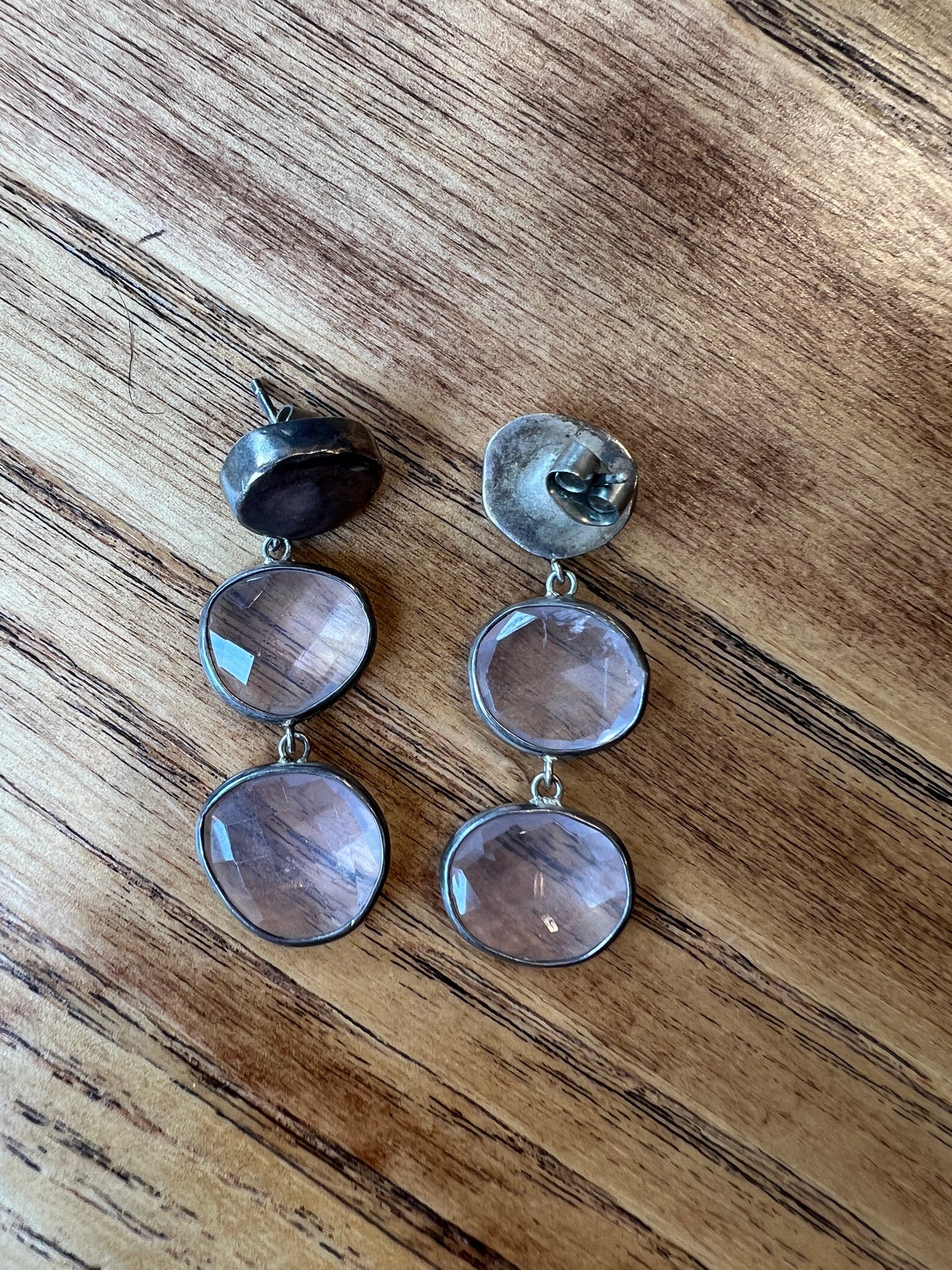No brand Silver and pink stone drop earrings