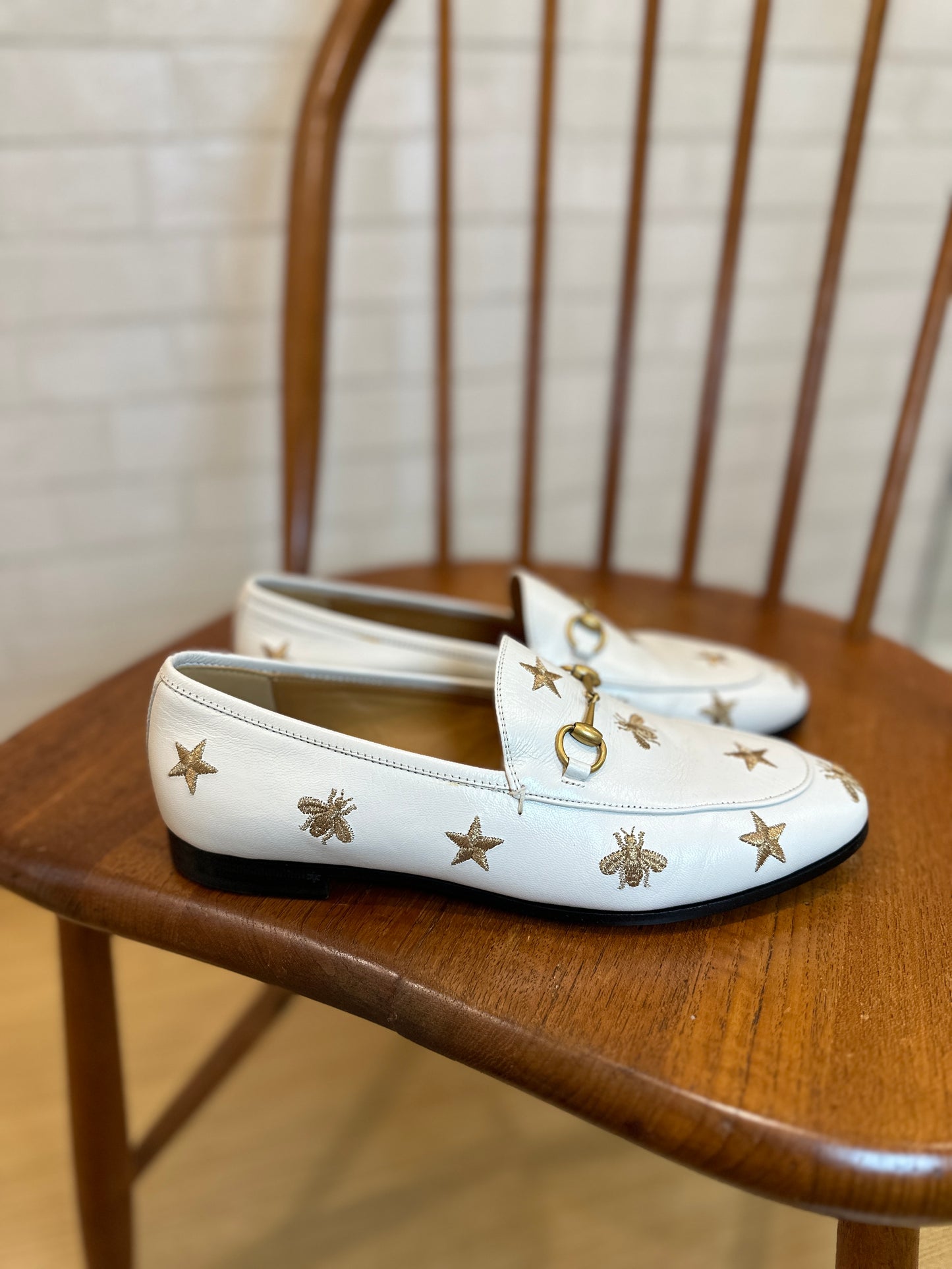 GUCCI gold bees and stars loafers / US8.5-EU39