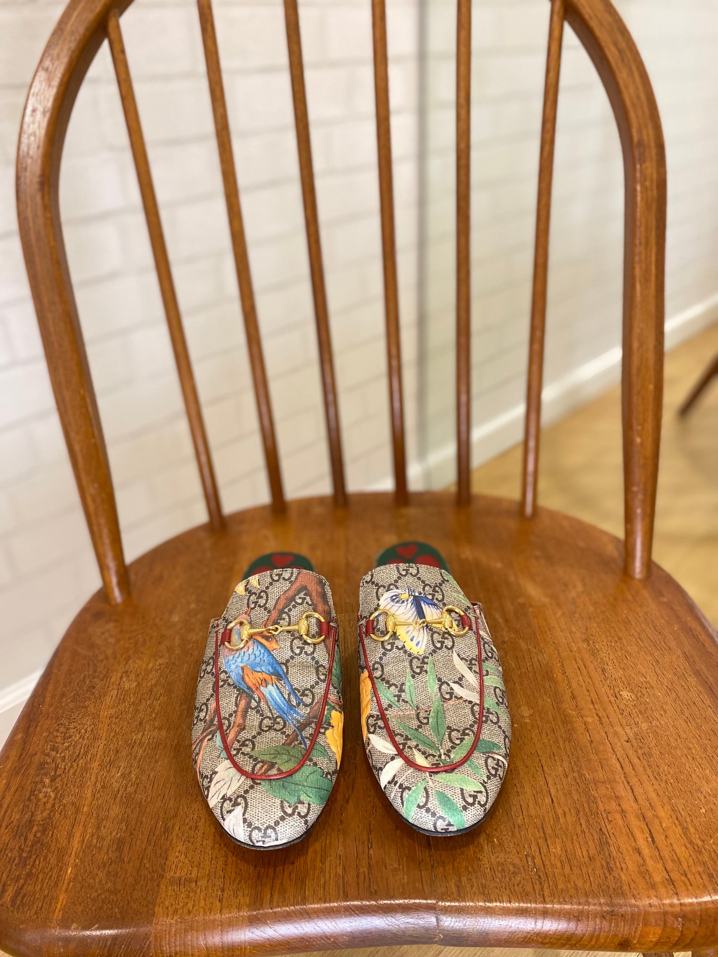 GUCCI horsebit floral mules/ 37.5-7