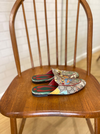 GUCCI horsebit floral mules/ 37.5-7