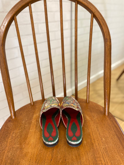 GUCCI horsebit floral mules/ 37.5-7