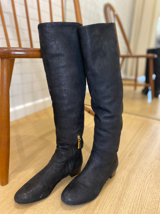 PRADA leather high boots zip / US8-EU38.5